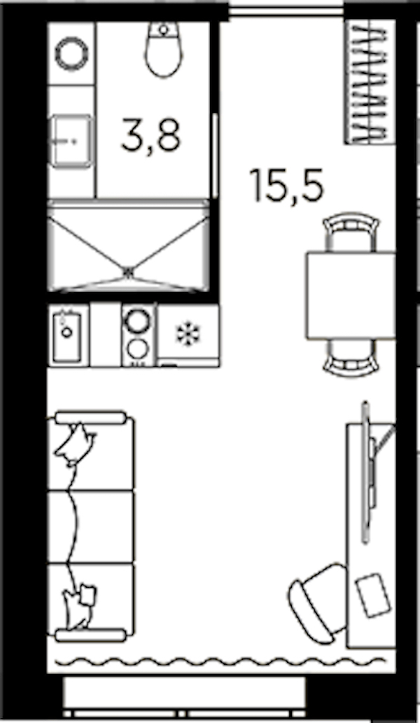 Квартира студия 19.3 м², 5/13 эт., ЖК «AVENIR Industrial»